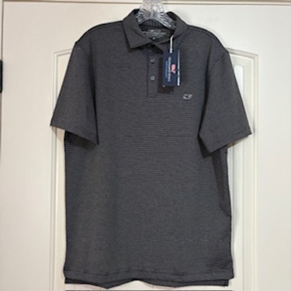 Vineyard Vines Mens On The Go Sankaty Polo Shirt Striped Gray Performance Sz M - Picture 1 of 8